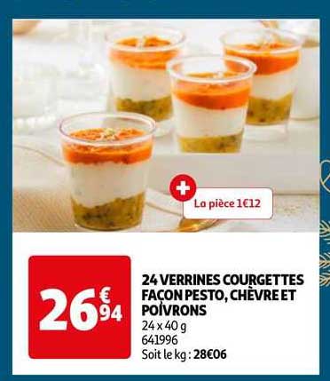 24 verrines courgettes façon pesto, chèvre et poivrons