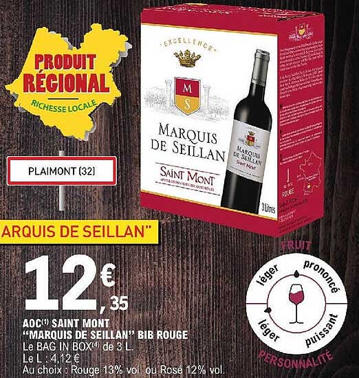 aoc saint mont marquis de seillan bib rouge