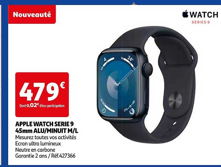 apple watch serie 9 45mm alu/minuit m/l