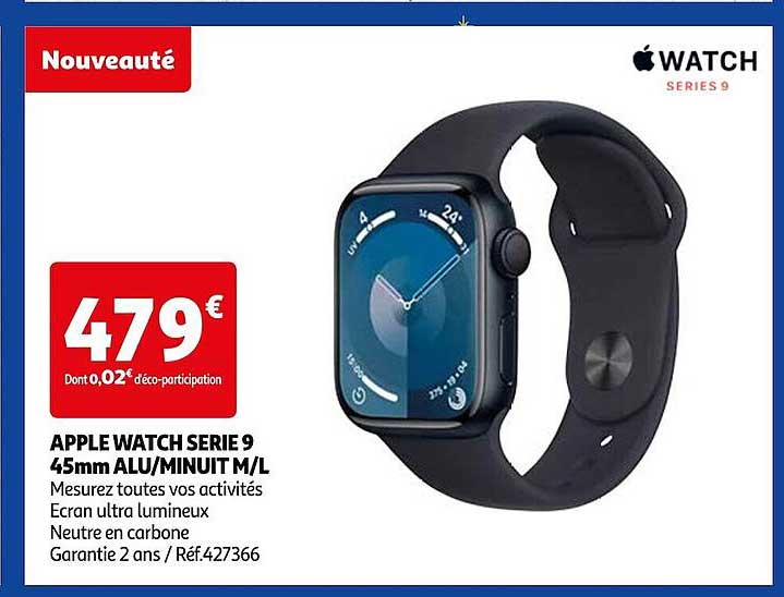 apple watch serie 9 45mm alu/minuit mm/l
