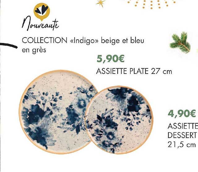 assiette plate ou dessert collection indigo beige et bleu en grès