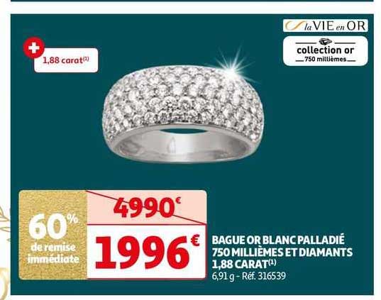 bague or blanc palladié 750 millières et diamants 1,88 carat