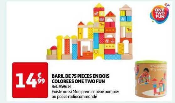 Baril De 75 Pièces En Bois Colorées One Two Fun