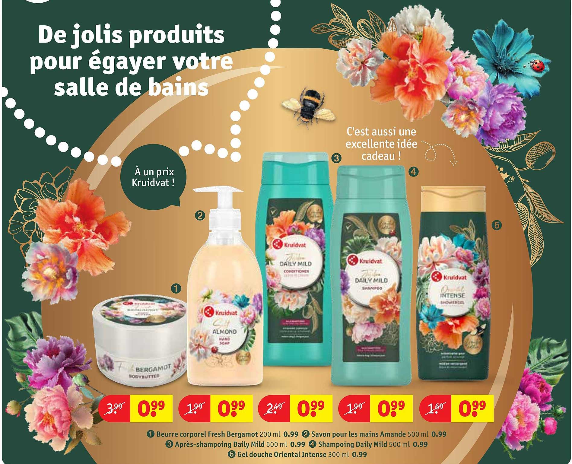 beurre corporel fresh bergamot, savon por les mains amande, après-shampoing daily mild, shampoing daily mild, gel douche oriental intense