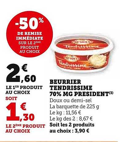 Beurrier Tendrissime 70% Mg Président