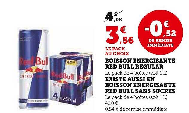 boisson énergisante red bull regular ou sans sucres