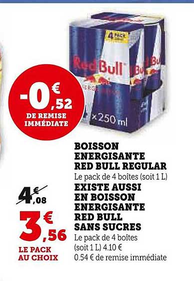 boisson énergisante red bull regular ou sans sucres