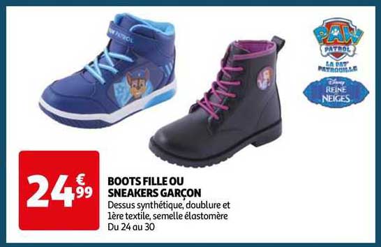 boots fille ou sneakers garçon paw patrol, disney