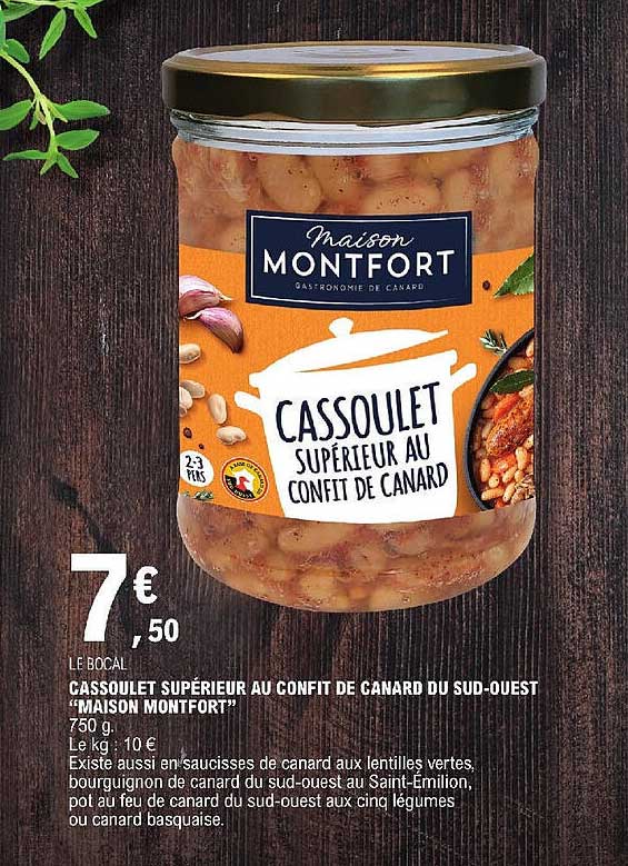 cassoulet supérieur au confit de canard du sud-ouest maison montfort