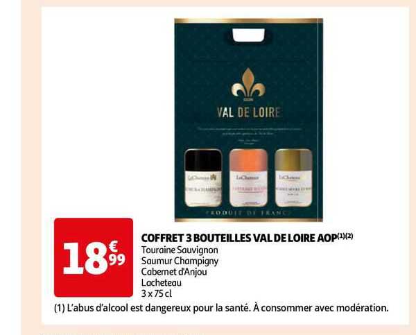 coffret 3 bouteilles val de loire aop touraine sauvignon saumur champigny cabernet d'anjou