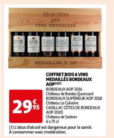coffret bois 6 vins médaillés bordeaux aop