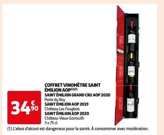 coffret vinomètre saint émilion aop saint émilion grand cru aop 2020 porte du roy, saint émilion aop 2019 château les fougères, saint émilion aop 2020 château vieux garrouilh