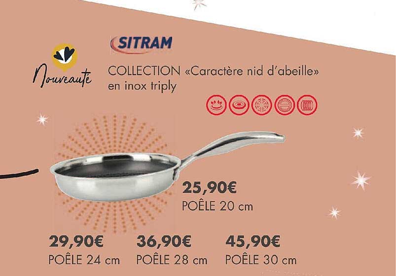 collection «caractère nid d'abeille» en inox triply sitram