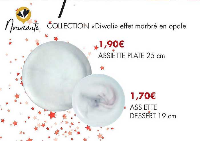 Collection «diwali» Effet Marbré En Opale Assiette Plate 25 Cm Assiette Dessert 19 Cm