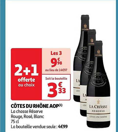 côtes du rhône aop la chasse réserve rouge, rosé, blanc