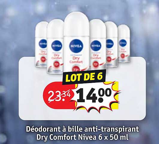 déodorant à bille anti-transpirant dry comfort nivea 6 x 50 ml