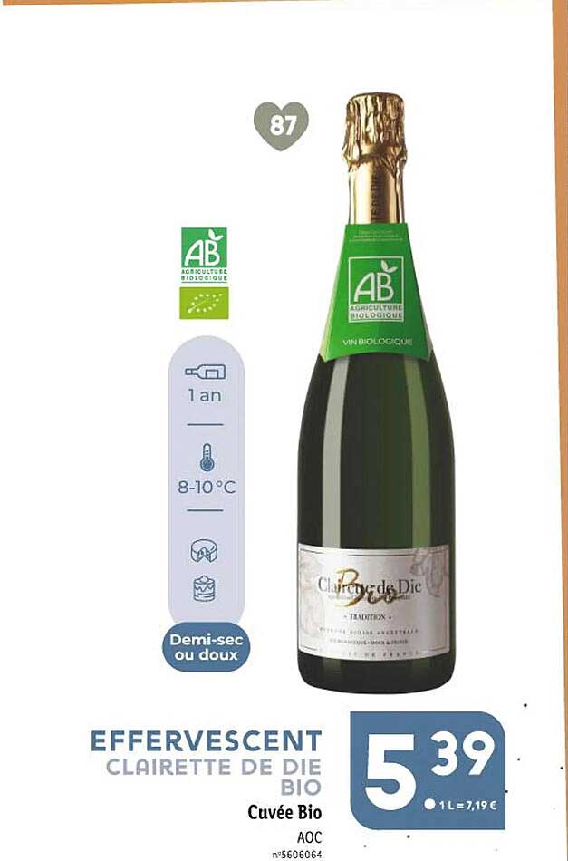 effervescent clairette de die bio cuvée bio
