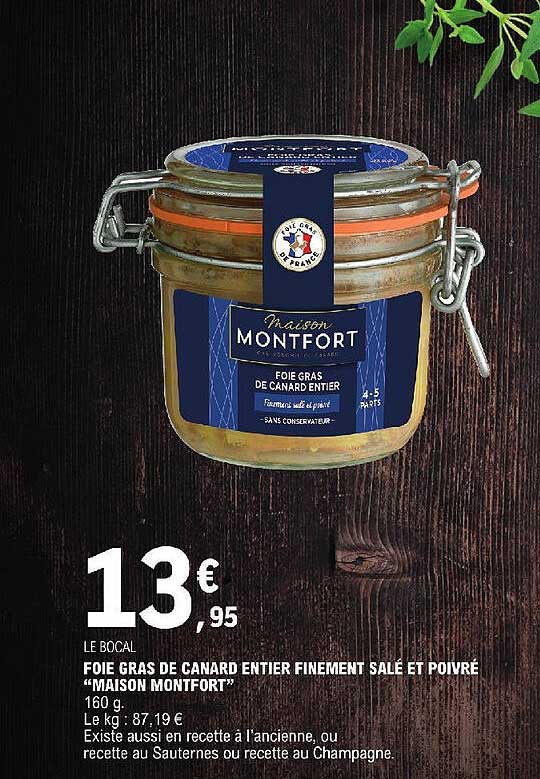 foie gras de canard entier finement salé et poivré maison montfort
