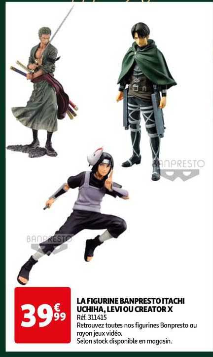 la figurine banpresto itachi uchiha, levi ou creator x