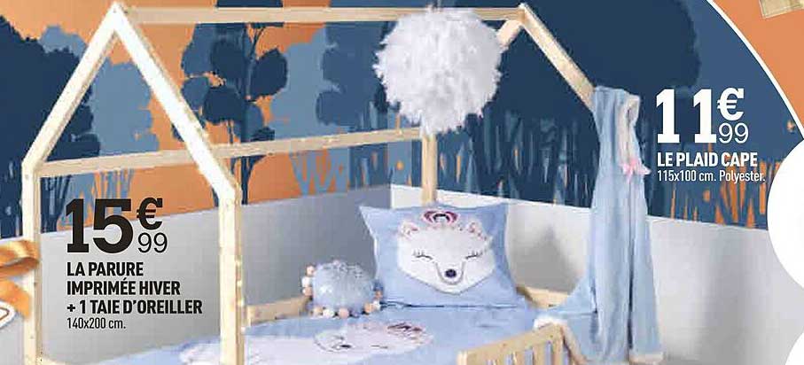 la  parure imprimée hiver + 1 taie d'oreiller le plaid cape