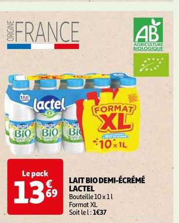lait bio demi-écrémé lactel