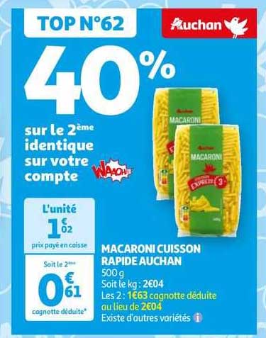 Macaroni Cuisson Rapide Auchan