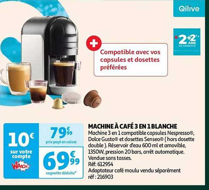Machine à Café 3 En 1 Blanche Qilive