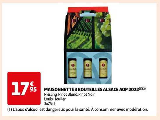 maisonnette 3 bouteilles alsace aop 2022 riesling, pinot blanc, pinot noir louis hauller