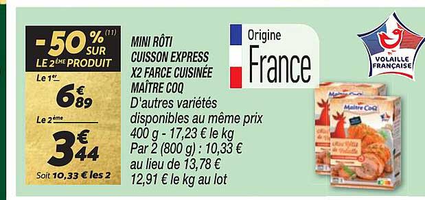 mini rôti cuisson express x2 farce cuisinée maître coq