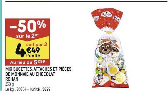 mix sucettes, attaches et pièces de monnaie au chocolat rohan
