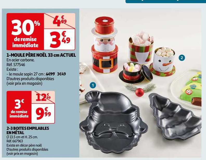 moule père noël 33 cm actuel, 3 boîtes empilables en métal