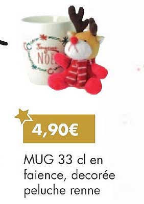 mug 33 cl en faience decorée peluche renne