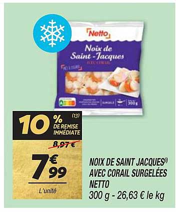 noix de saint jacques avec corail surgelées netto