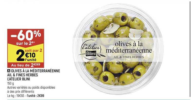 olives à la méditerranéenne ail & fines herbes l'atelier blini
