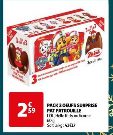Pack 3 œufs Surprise Pat' Patrouille