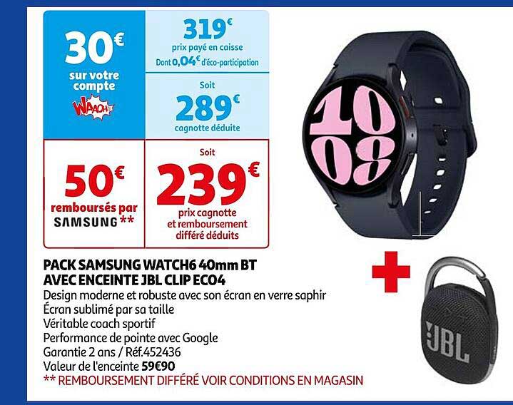 pack samsung watch6 40mm bt avec enceinte jbl eco4