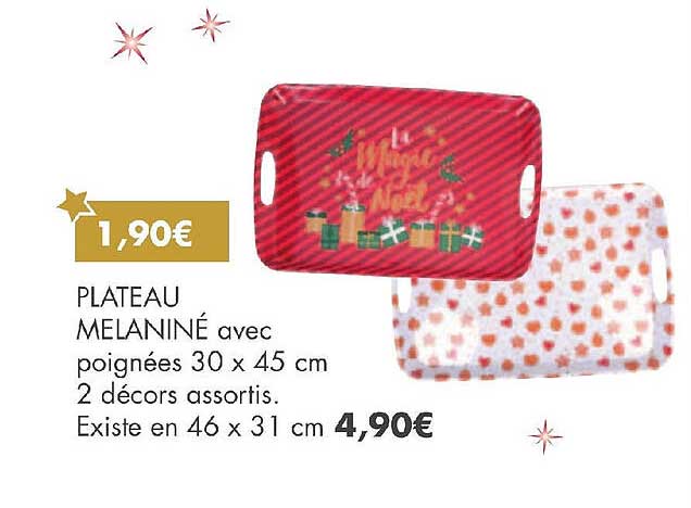 plateau melaminé avec poignées 30 x 45 cm 2 décors assortis