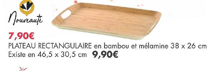 Plateau Rectangulaire En Bambou Et Mélamine 38 X 26 Cm