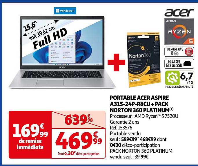 Portable Acer Aspire A315-24p-r8cu + Pack Norton 360 Platinum