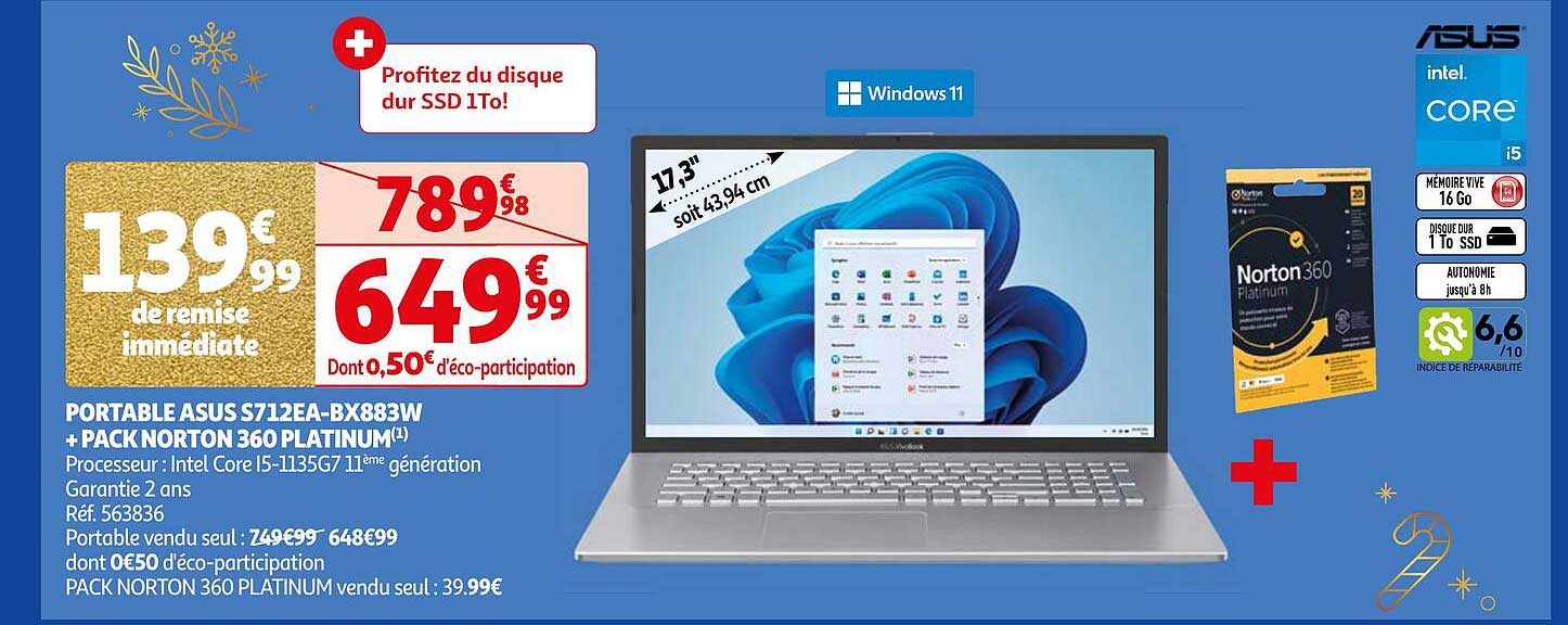 portable asus s712ea-bx883 + pack norton 360 platinum