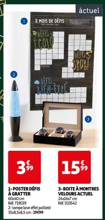 poster défis à gratter, boîte à montres velours actuel