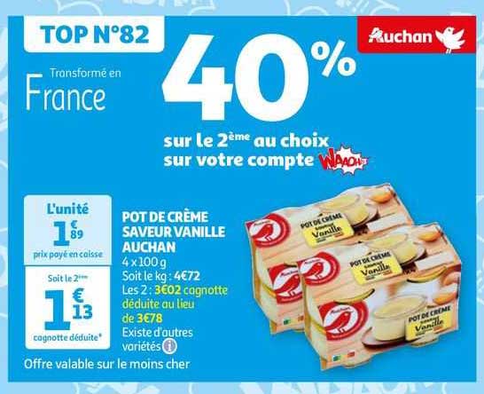 Pot De Crème Saveur Vanille Auchan