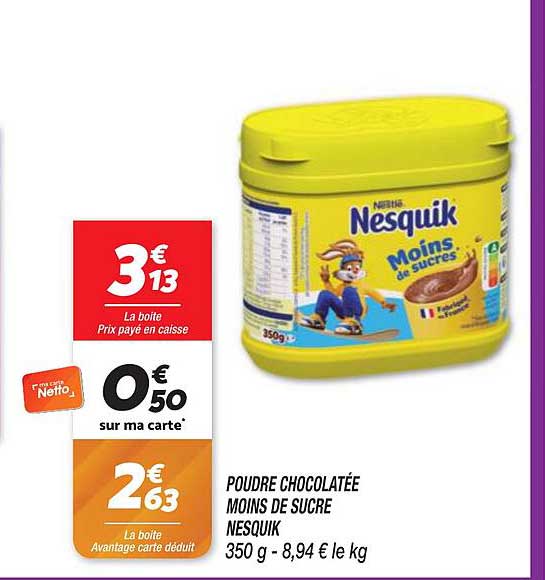 poudre chocolatée moins de sucre nesquik