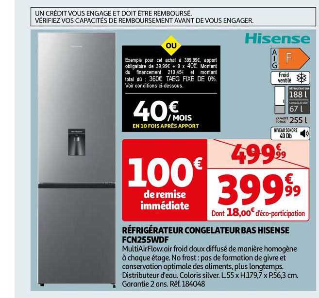 Réfrigérateur Congélateur Bas Hisense Fcn255wdf