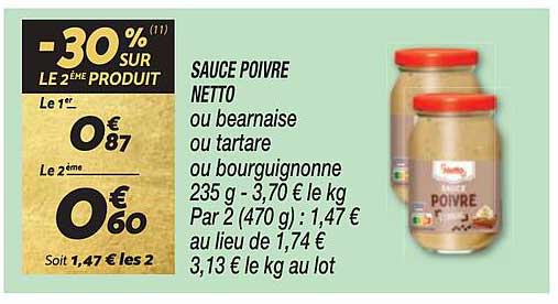 sauce poivre netto ou béarnaise ou tartare ou bourguignonne