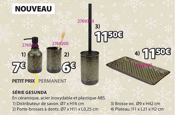 série gesunda : distributeur de savon, porte-brosses à dents, brosse wc, plateau