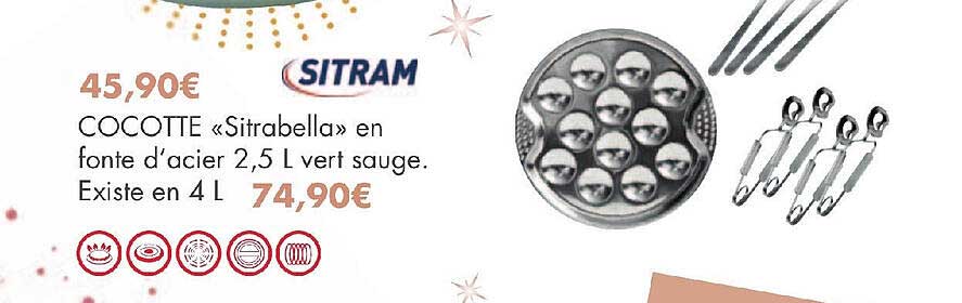 sitram cocotte «sitrabella» en fonte d'acier 2.5 l vert sauge