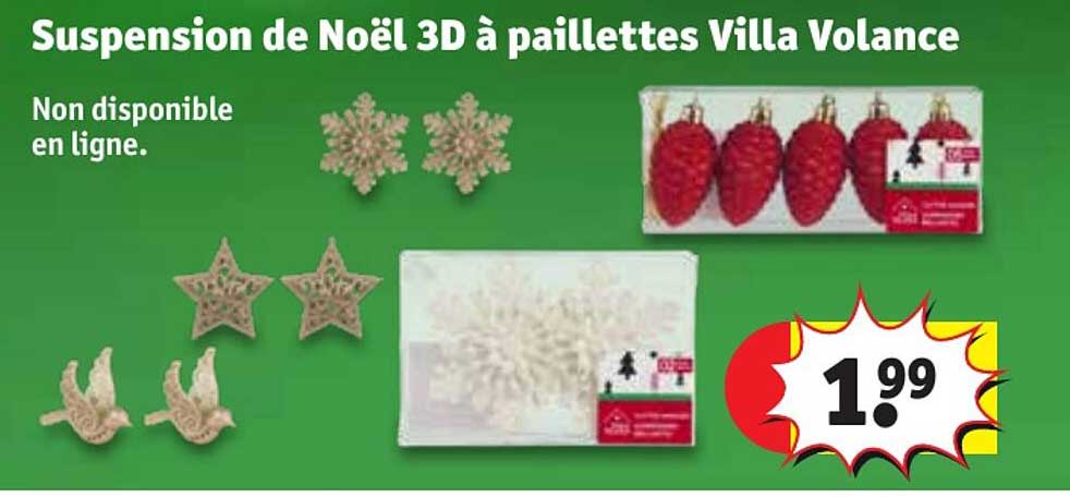 suspension de noël 3d à paillettes villa volance