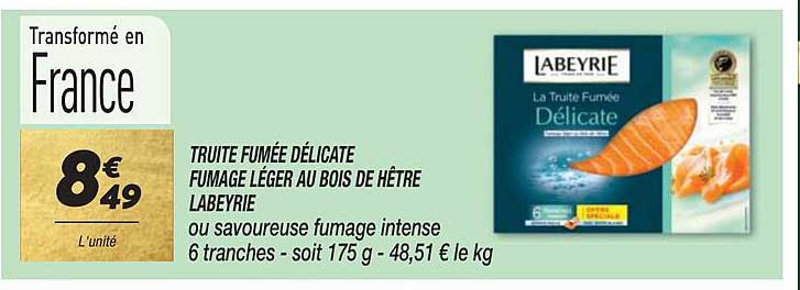 truite fumée délicate fumage léger au bois de hêtre labeyrie