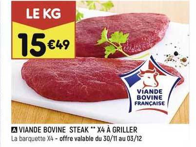 Viande Bovine Steak X4 à Griller